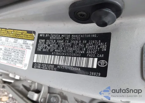 2005 Toyota Camry Se V6 z USA, uszkodzony, nr VIN 4T1BA32K45U509543